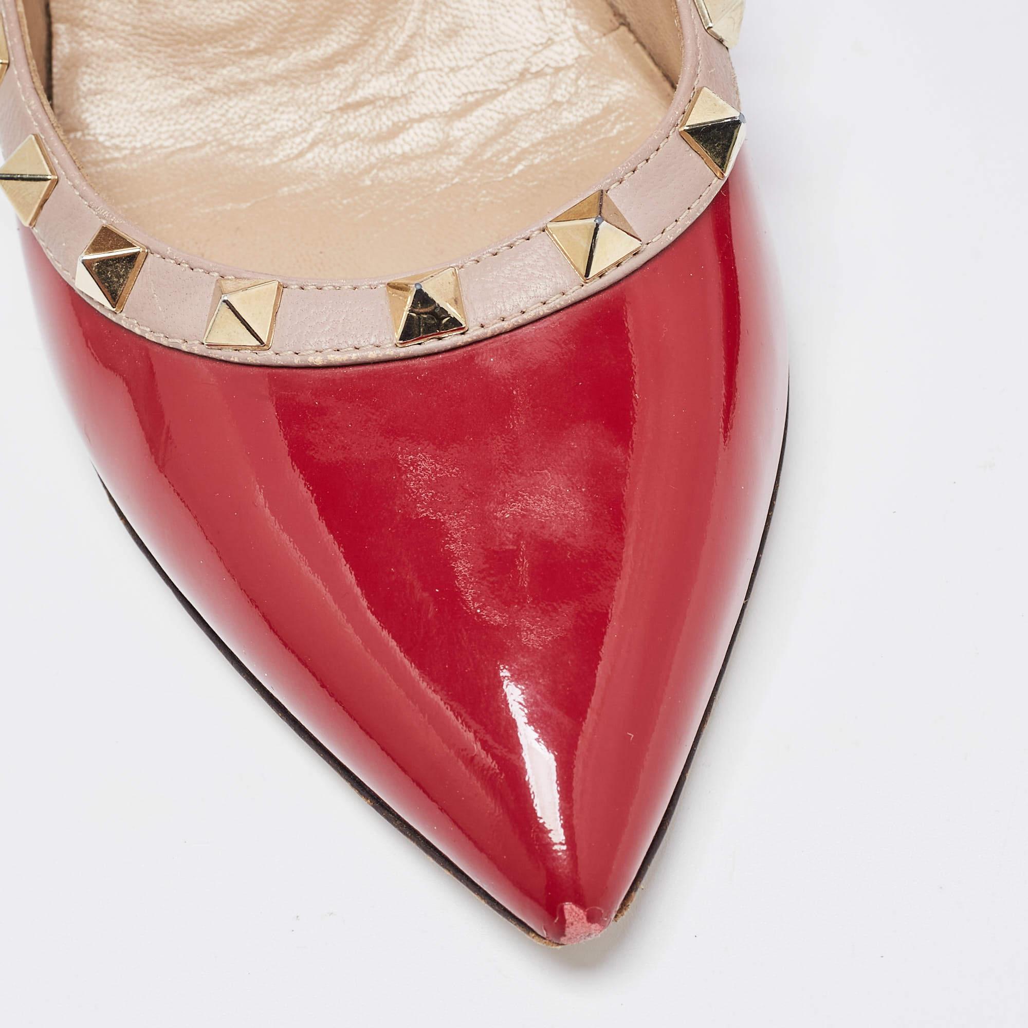 Valentino Red/Beige Patent and Leather Wedge Rockstud Pumps Size 39 4