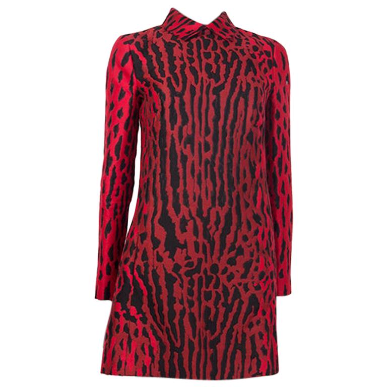 VALENTINO red & black cotton LEOPARD PRINT Long Sleeve Shirt Dress 40