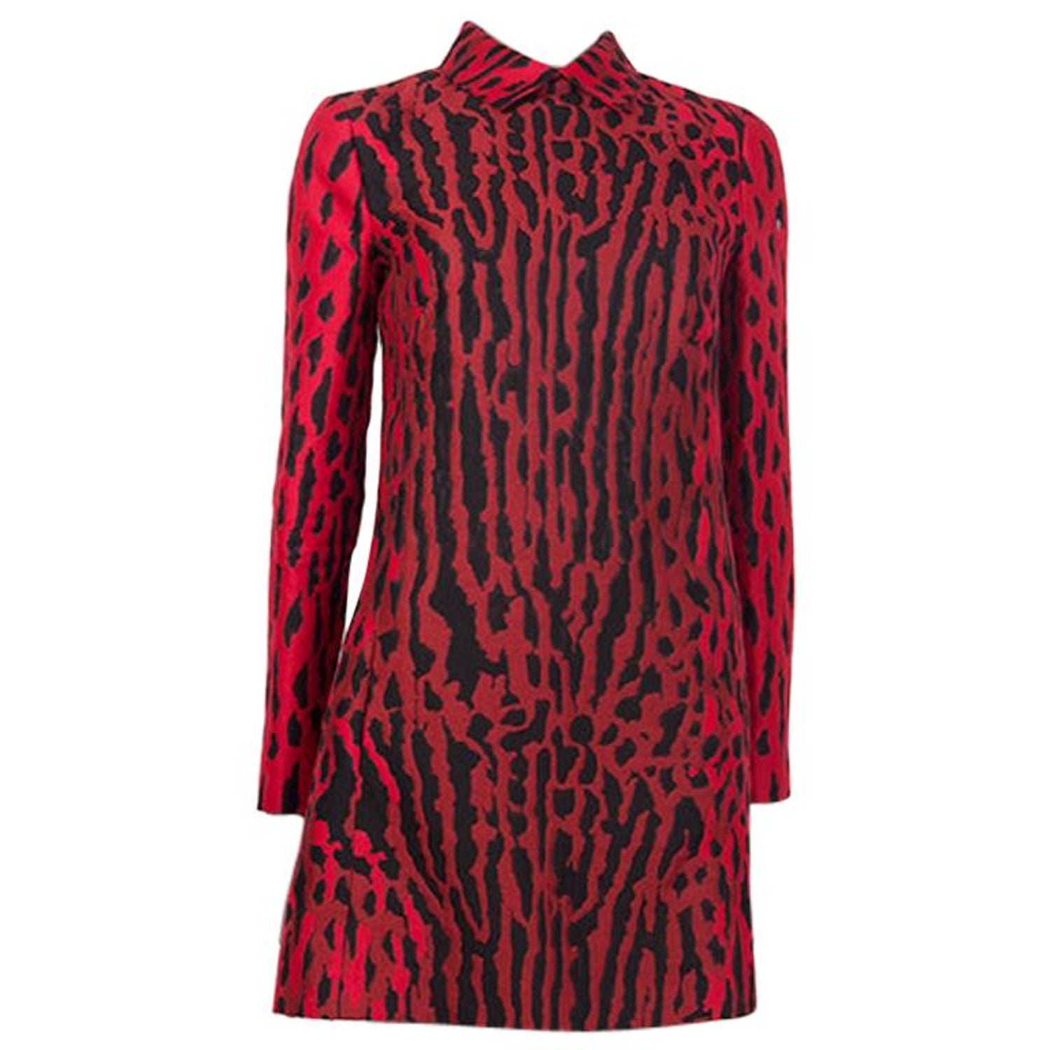 VALENTINO red and black cotton LEOPARD PRINT Long Sleeve Shirt Dress 40 For  Sale at 1stDibs