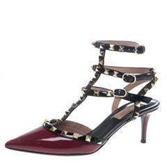 Valentino Red/Black Patent Leather Rolling Rockstud Sandals Size 38