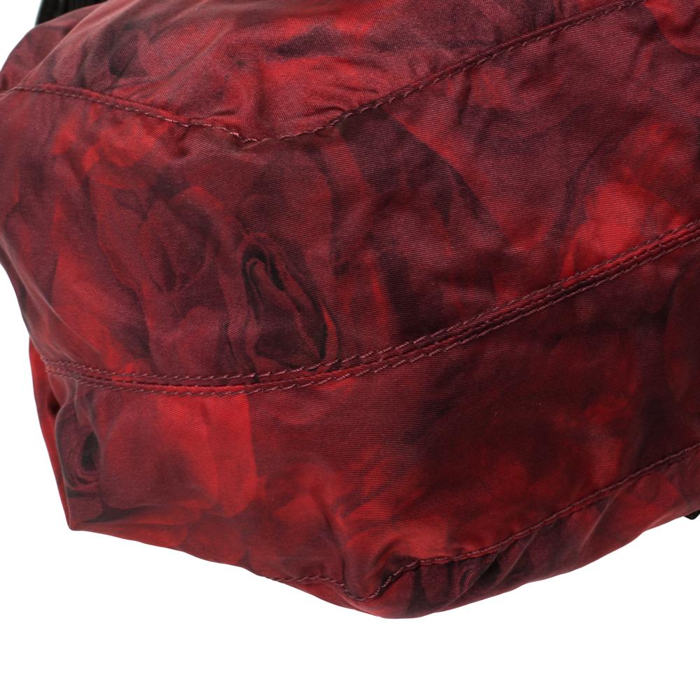 Valentino Red/Black Rose Printed Nylon Bow Handles Shoulder Bag 2