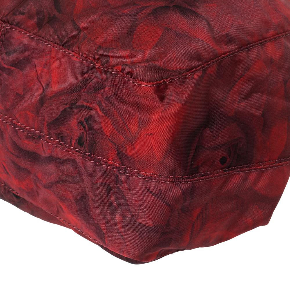 Valentino Red/Black Rose Printed Nylon Bow Handles Shoulder Bag 3