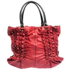 Valentino Red/Black Ruffle Leather Tote