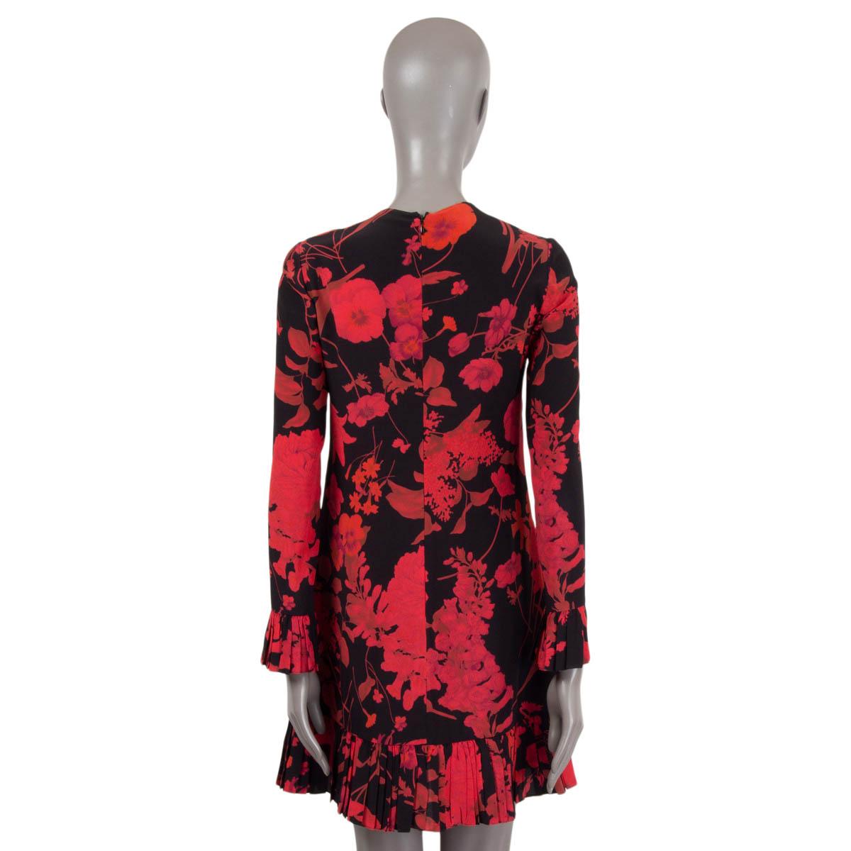 Women's VALENTINO red black silk 2019 RUFFLED FLORAL CREPE SHIFT Dress 38 XS For Sale