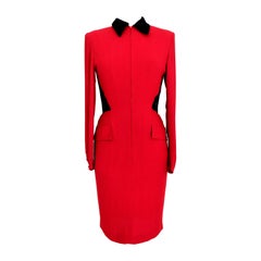 Vintage Valentino Red Black Velvet Sheath Dress 1990s