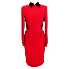 Valentino Red Black Velvet Sheath Dress 1990s