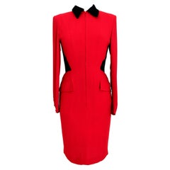 Valentino Red Black Velvet Sheath Dress 1990s