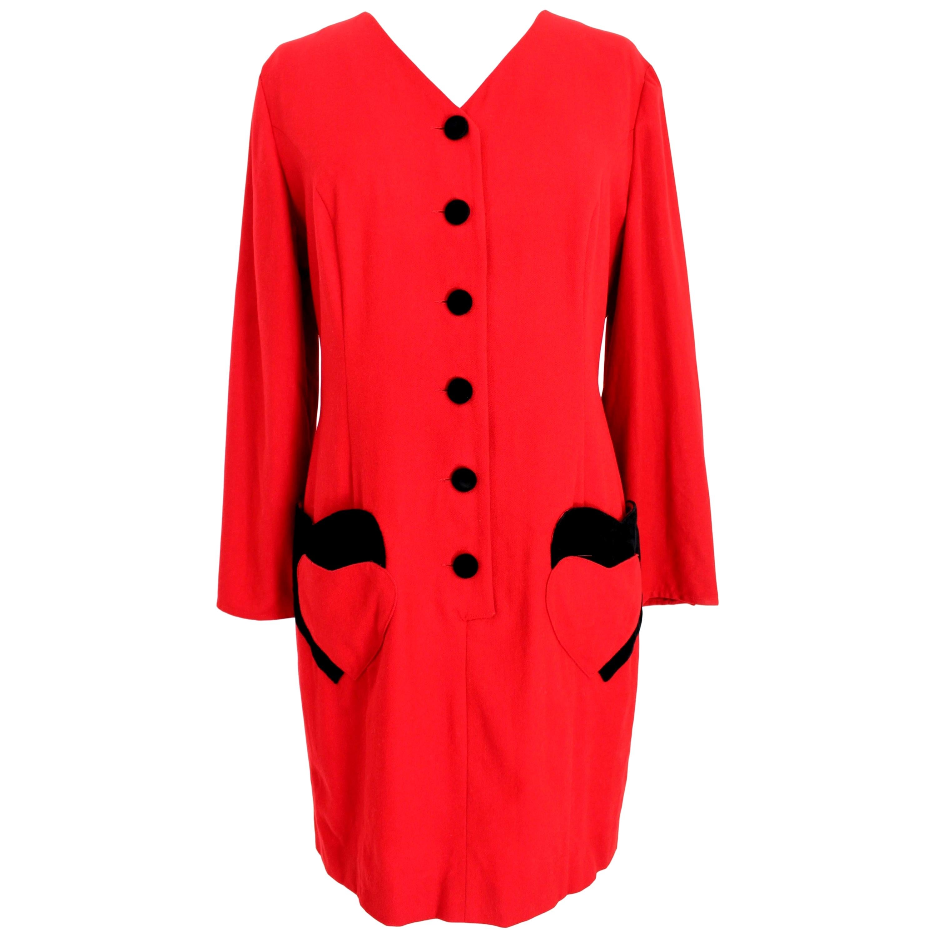 Valentino Red Black Wool Velvet Sheath Dress