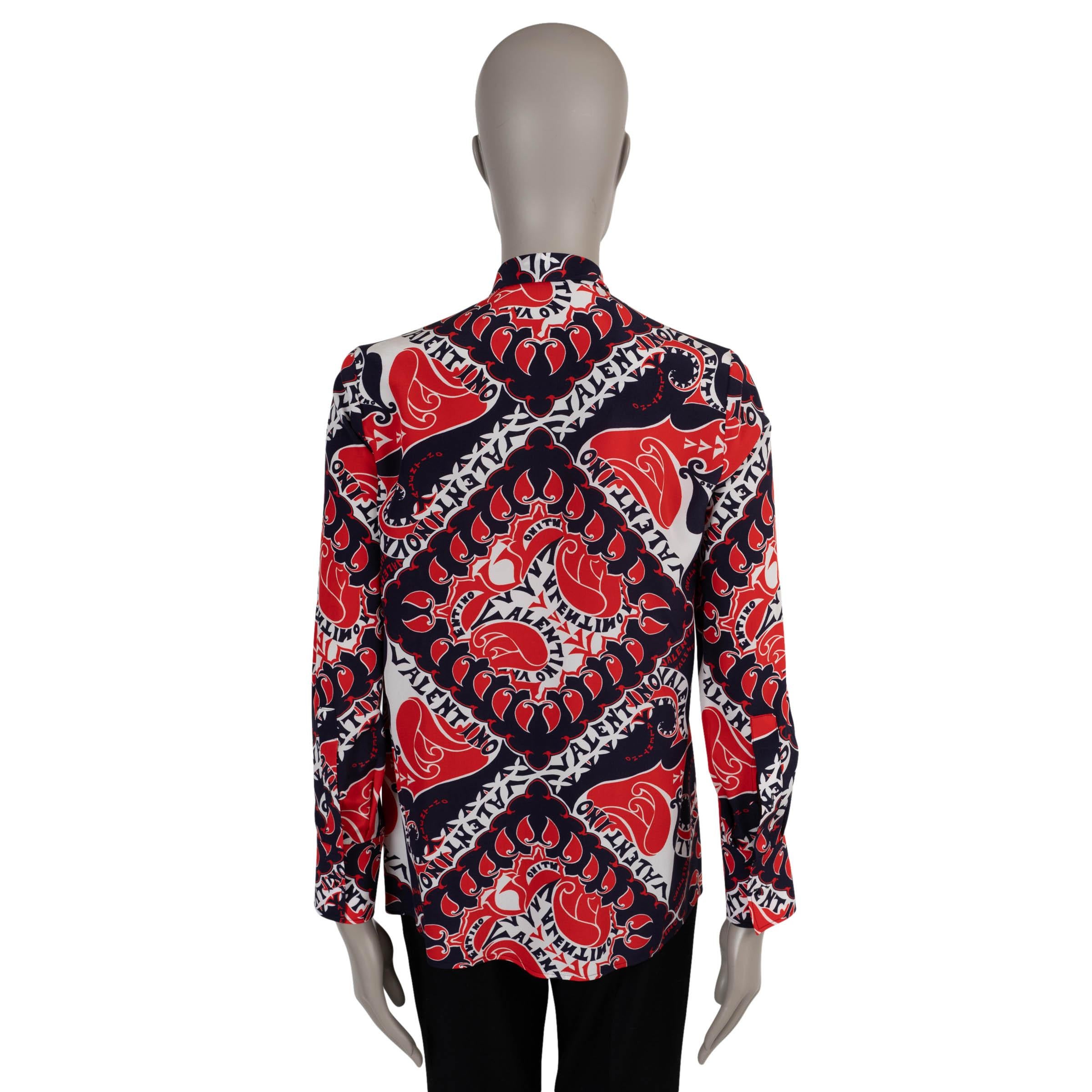 VALENTINO red blue white silk 2022 MANIFESTO TIE-NECK Blouse Shirt XS In Excellent Condition In Zürich, CH