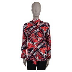 VALENTINO red blue white silk 2022 MANIFESTO TIE-NECK Blouse Shirt XS