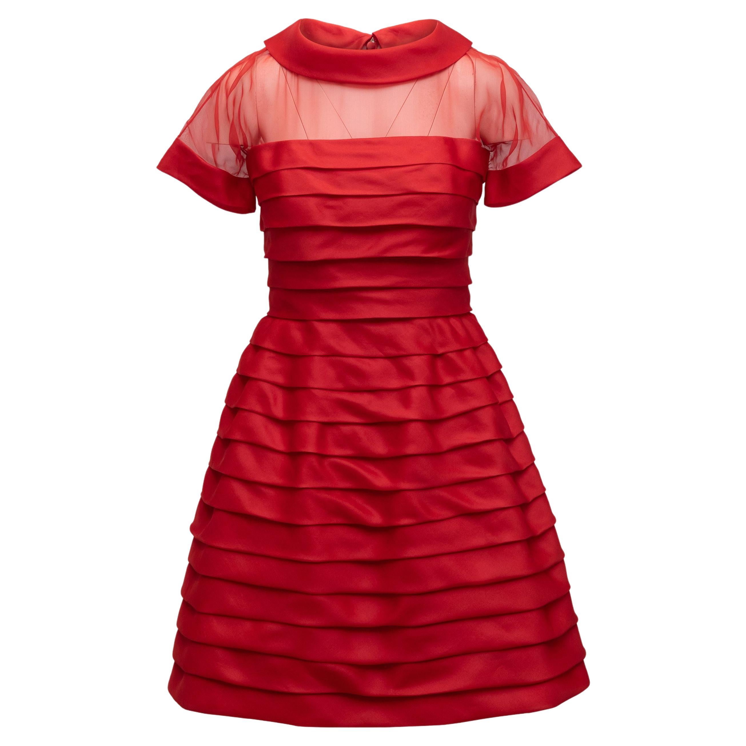 Valentino Red Boutique Silk Tiered A-Line Dress For Sale at 1stDibs