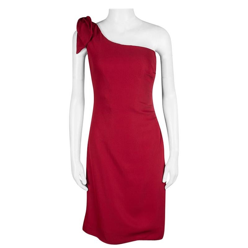 Valentino Red Bow Detail One Shoulder Dress M