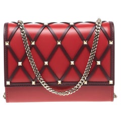Valentino Red/Burgundy Leather Beehive WOC Clutch