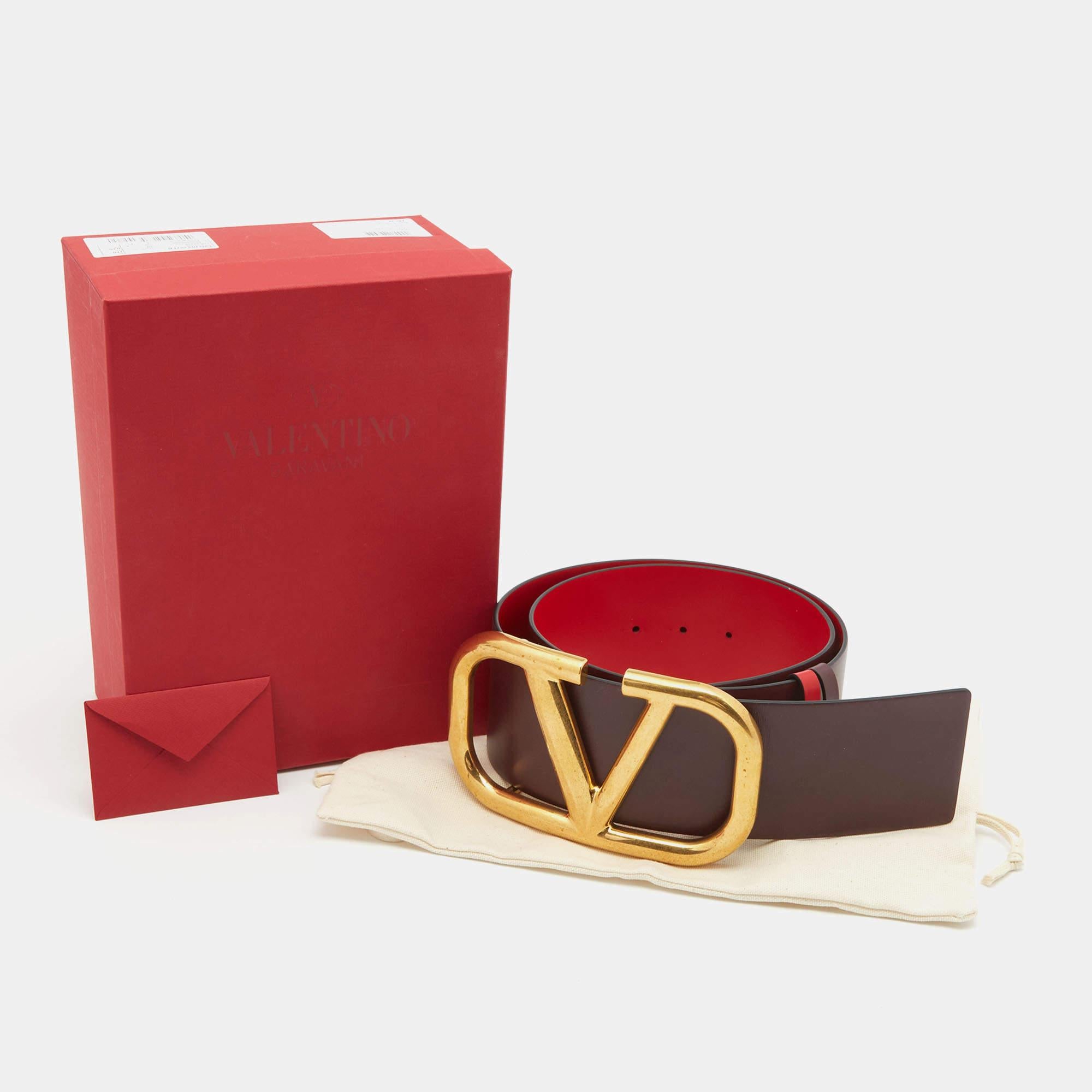 Valentino Red/Burgundy Leather VLogo Reversible Belt 75CM 2