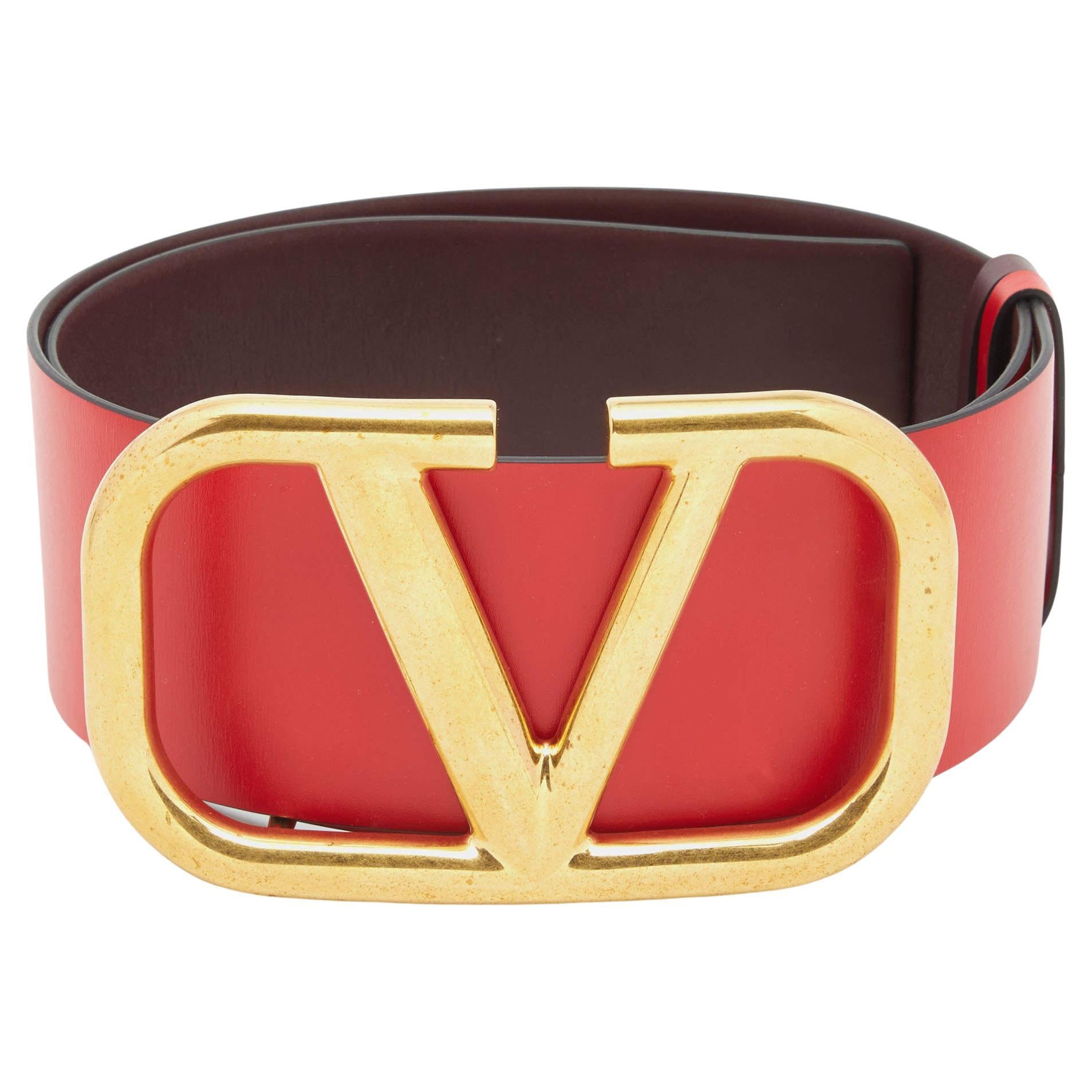 Valentino Red/Burgundy Leather VLogo Reversible Belt 75CM