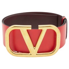 Valentino Red/Burgundy Leather VLogo Reversible Belt 75CM