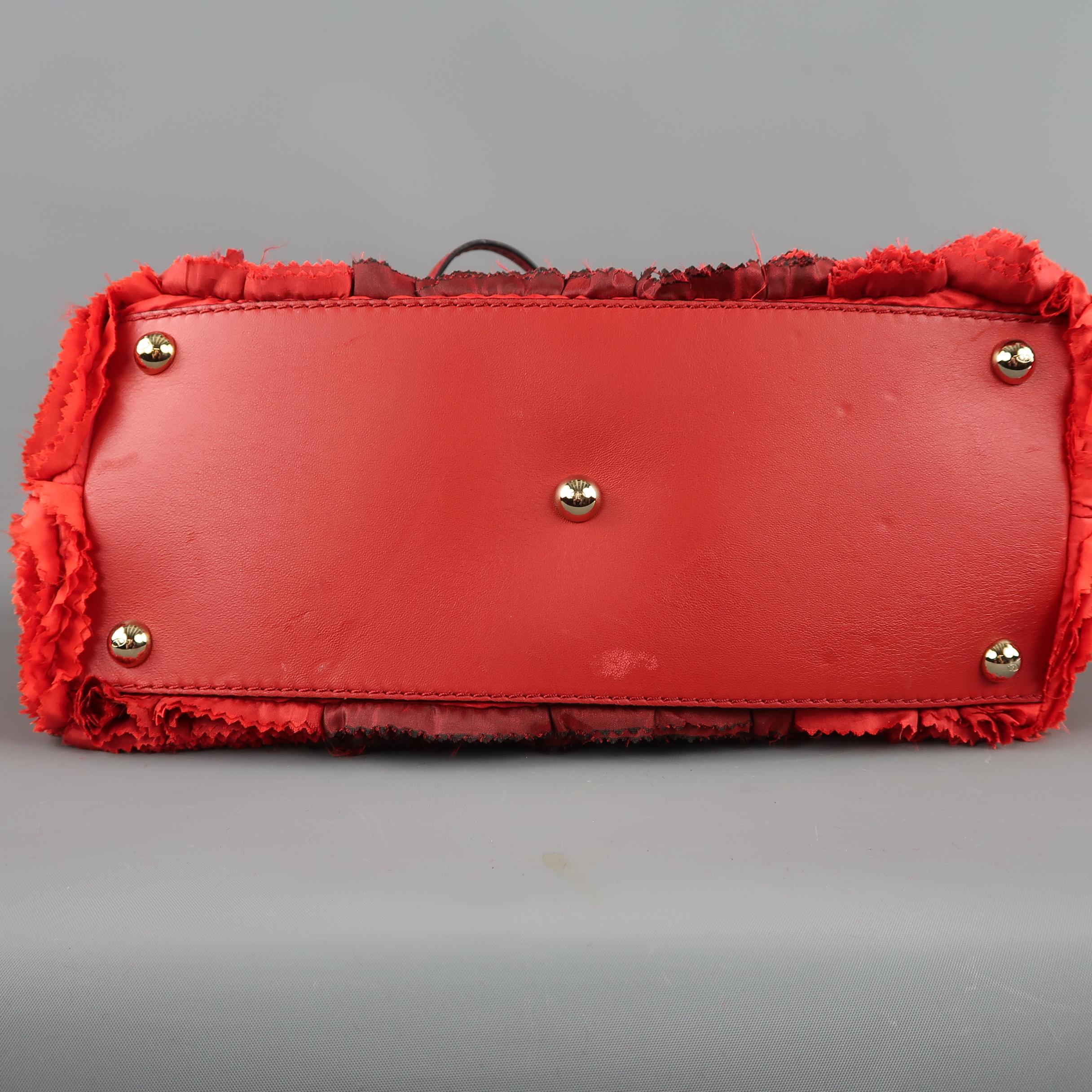 VALENTINO Red & Burgundy Ombre Silk Rosette & Red Leather ROSIER Tote Bag 5
