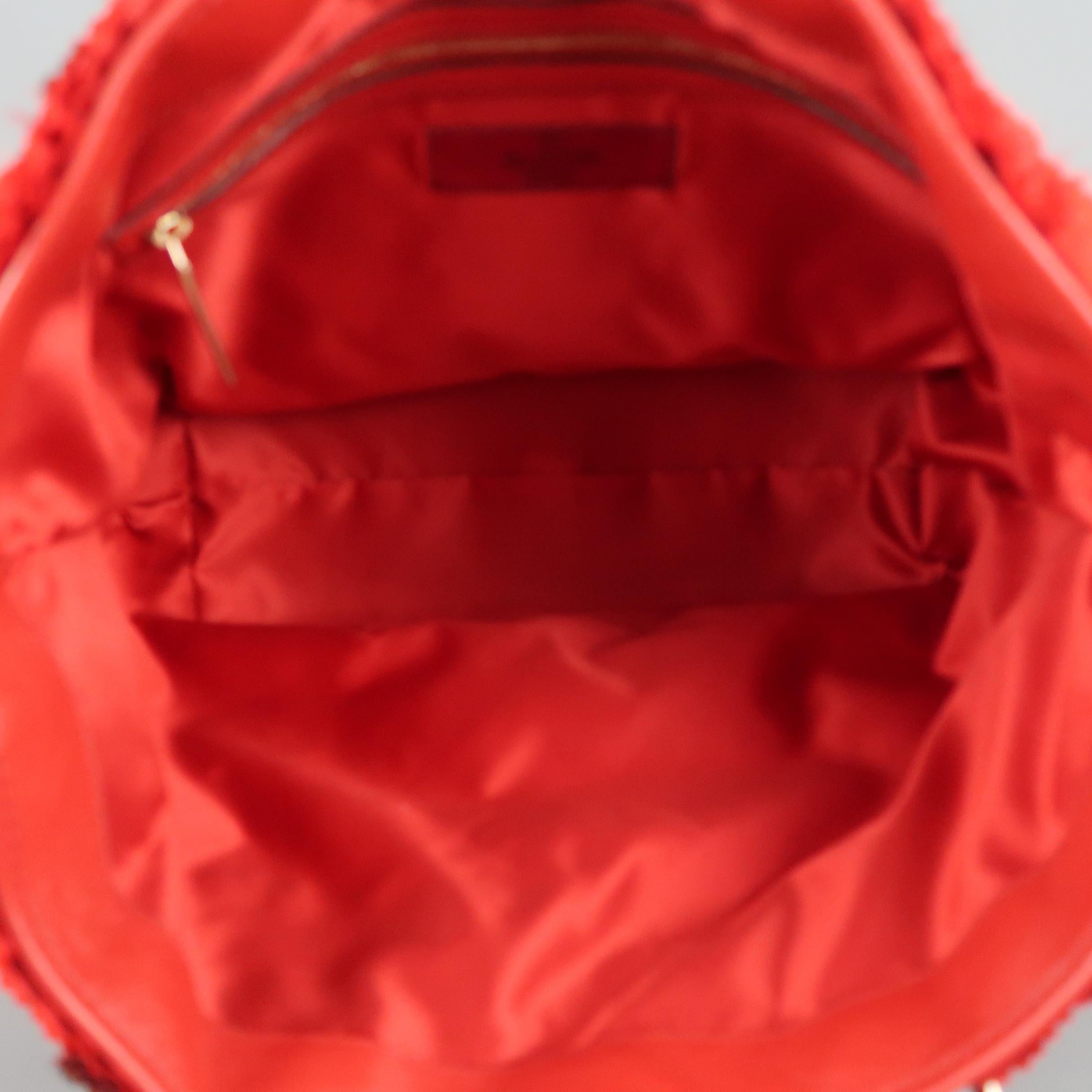VALENTINO Red & Burgundy Ombre Silk Rosette & Red Leather ROSIER Tote Bag 7
