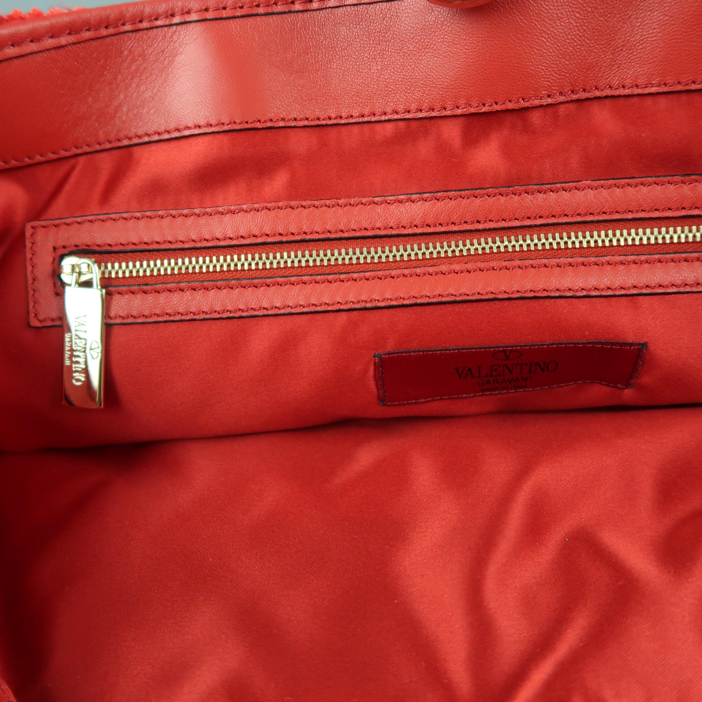 VALENTINO Red & Burgundy Ombre Silk Rosette & Red Leather ROSIER Tote Bag 8