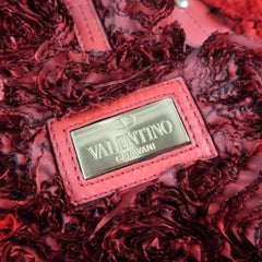 VALENTINO Red & Burgundy Ombre Silk Rosette & Red Leather ROSIER Tote Bag
