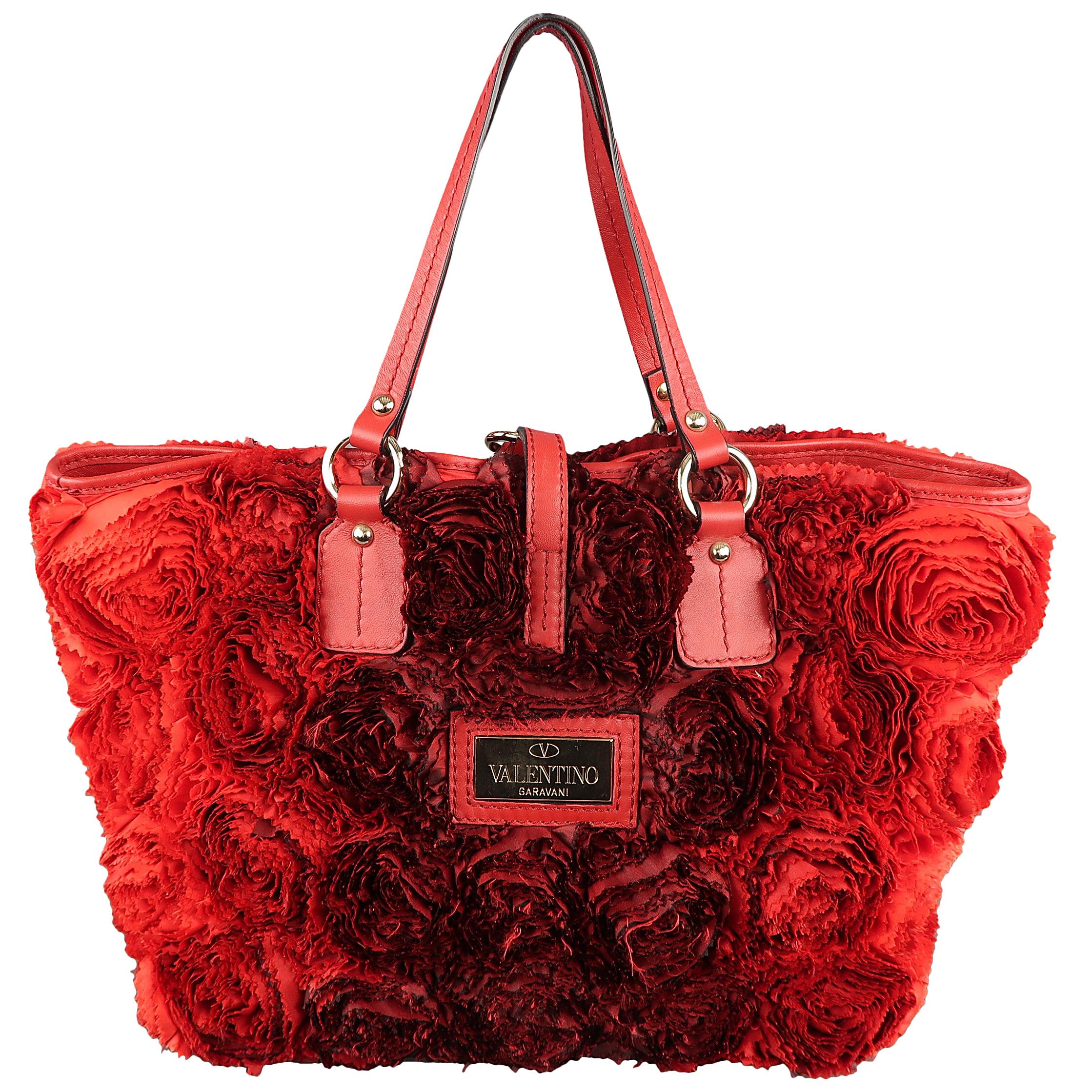 VALENTINO Red and Burgundy Ombre Silk Rosette and Red Leather