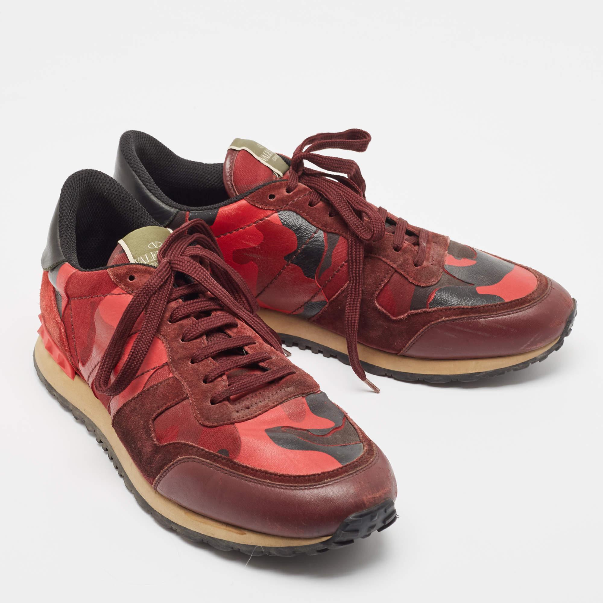 Valentino Rote Camouflage-Rockrunner-Turnschuhe aus Leder und Segeltuch Größe 45 im Zustand „Relativ gut“ im Angebot in Dubai, Al Qouz 2