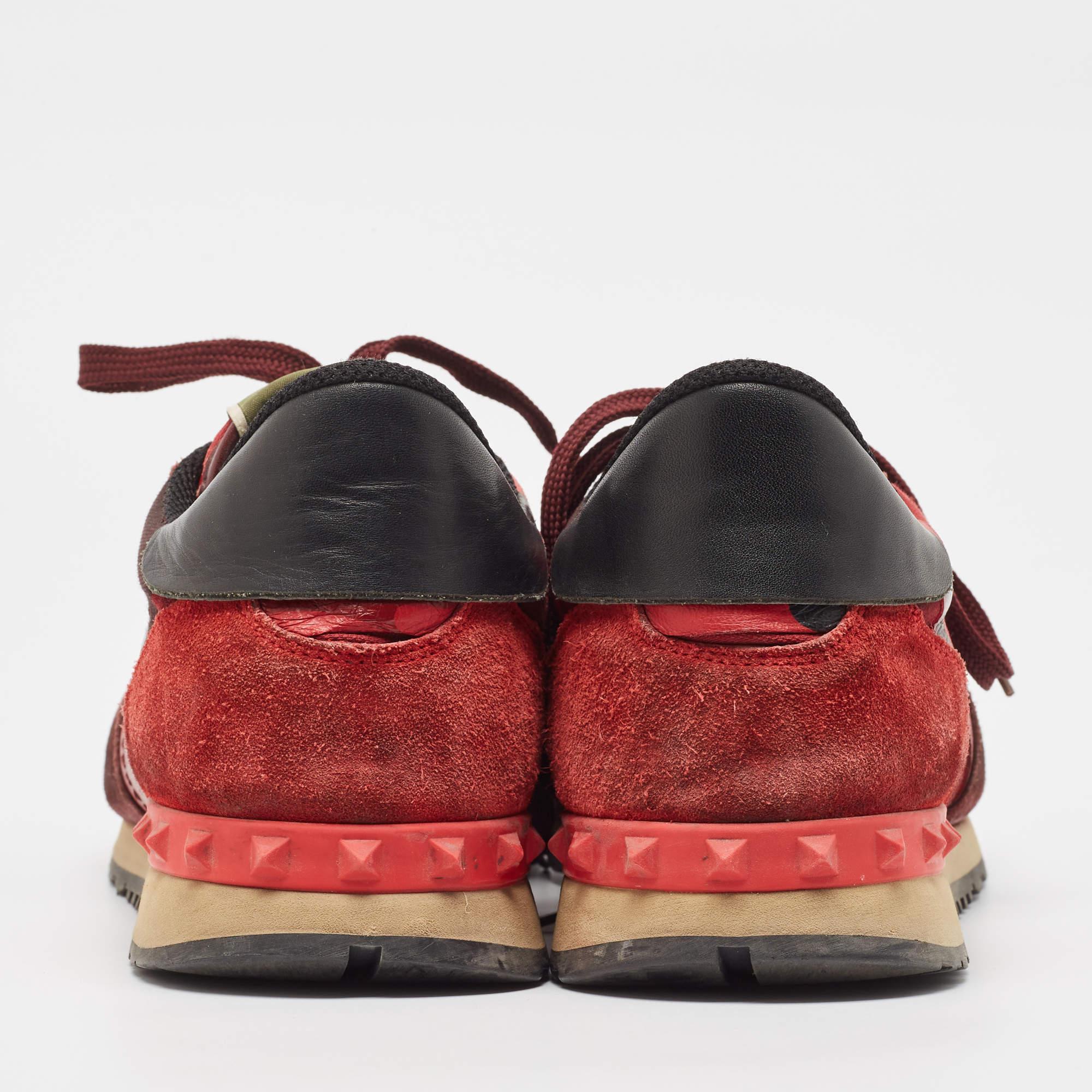Valentino Rote Camouflage-Rockrunner-Turnschuhe aus Leder und Segeltuch Größe 45 Herren im Angebot