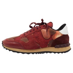 Valentino Red Canvas, Leather and Suede Rockrunner L'Amour Sneakers Size 40.5