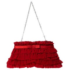 Valentino Red Chiffon and Satin Ruffled Evening Clutch