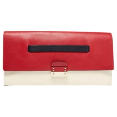Valentino Red/Cream Leather Flap Clutch