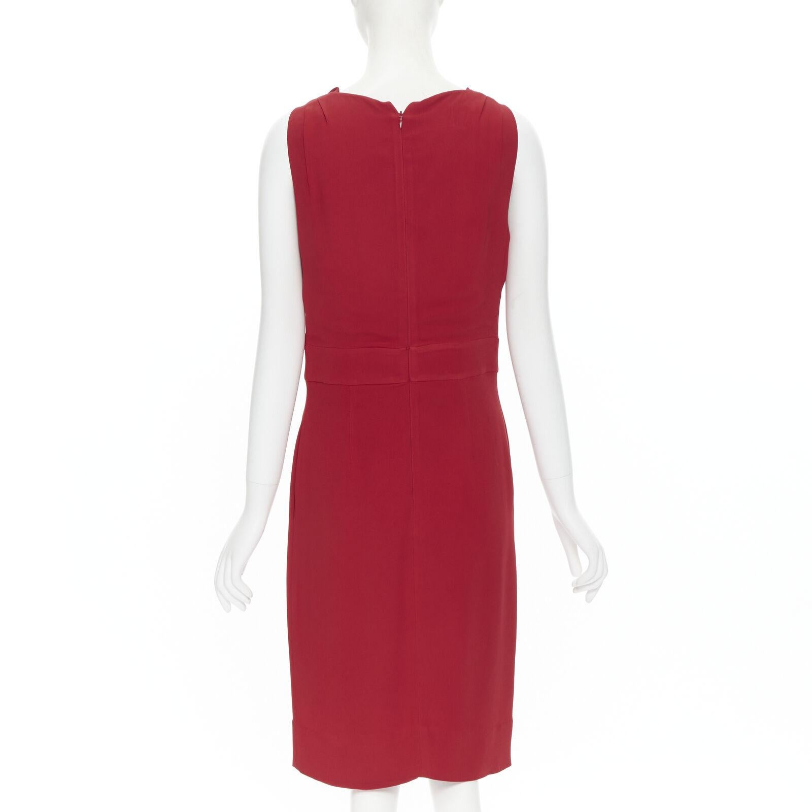 VALENTINO red crepe ruffle plunge neck sheath cocktail dress IT42 M For Sale 1