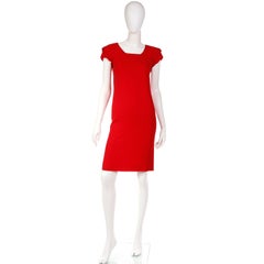 Valentino Red Crepe Vintage Dress With Draping