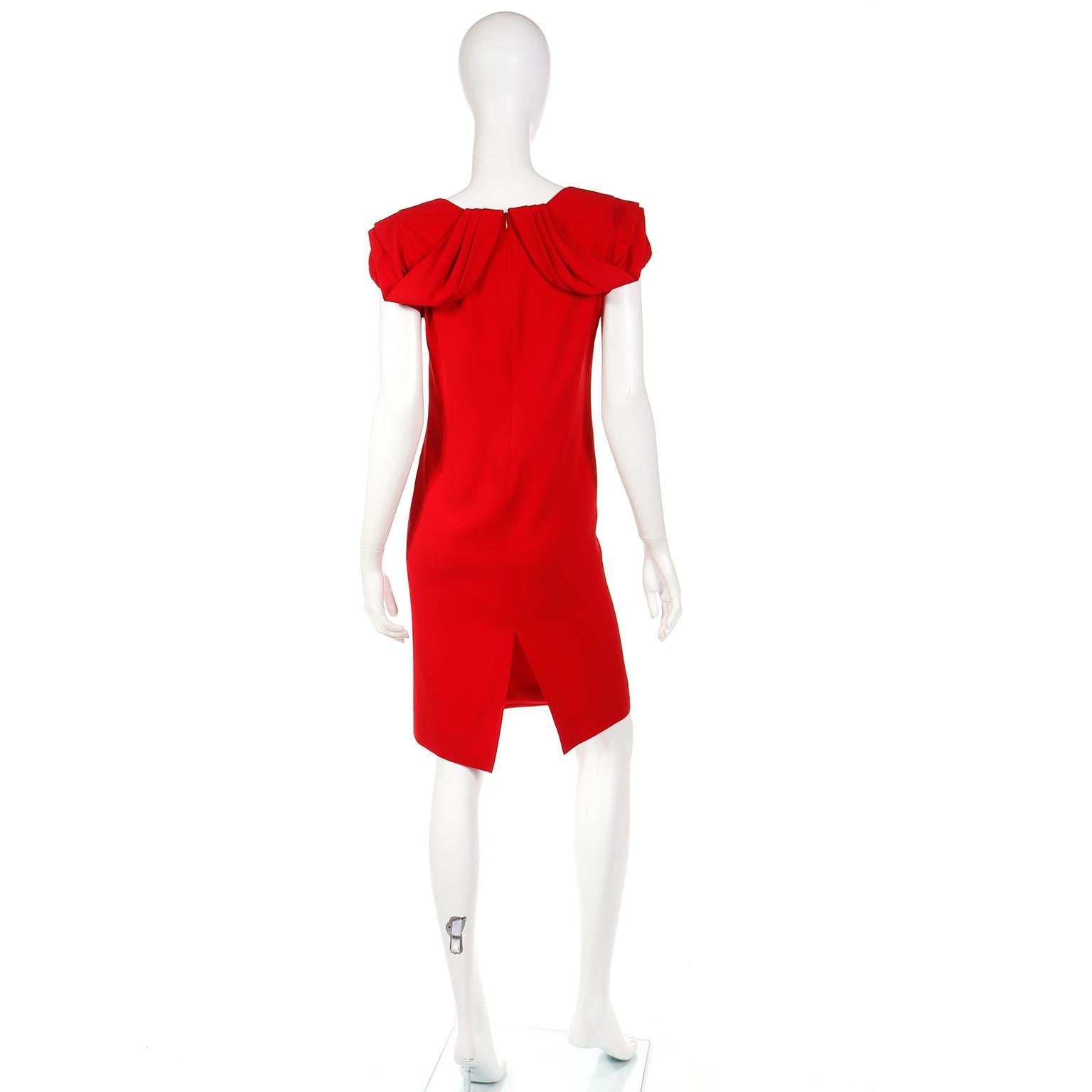 Valentino Red Crepe Vintage Dress With Draping In Excellent Condition For Sale In Portland, OR
