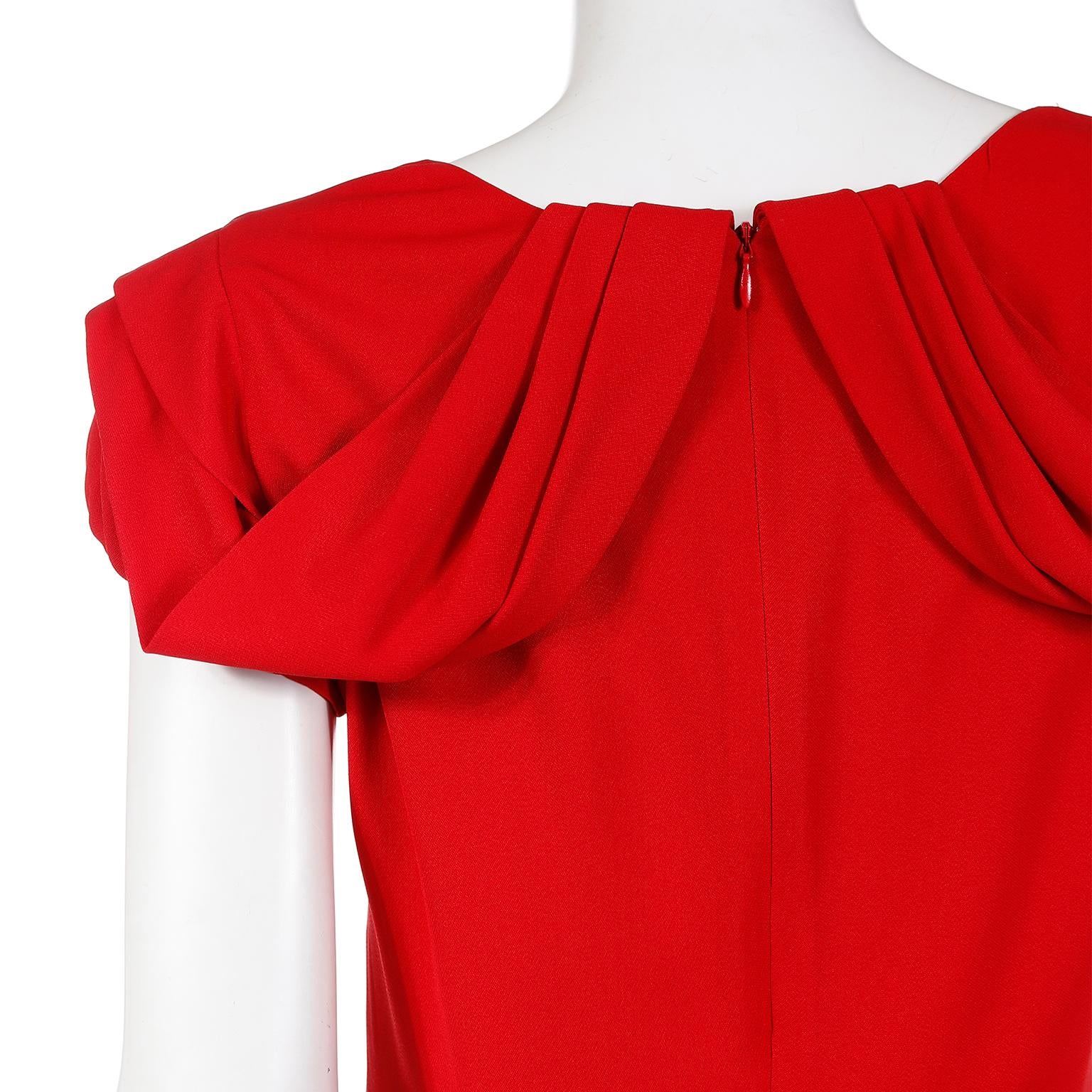 Valentino Red Crepe Vintage Dress With Draping For Sale 2