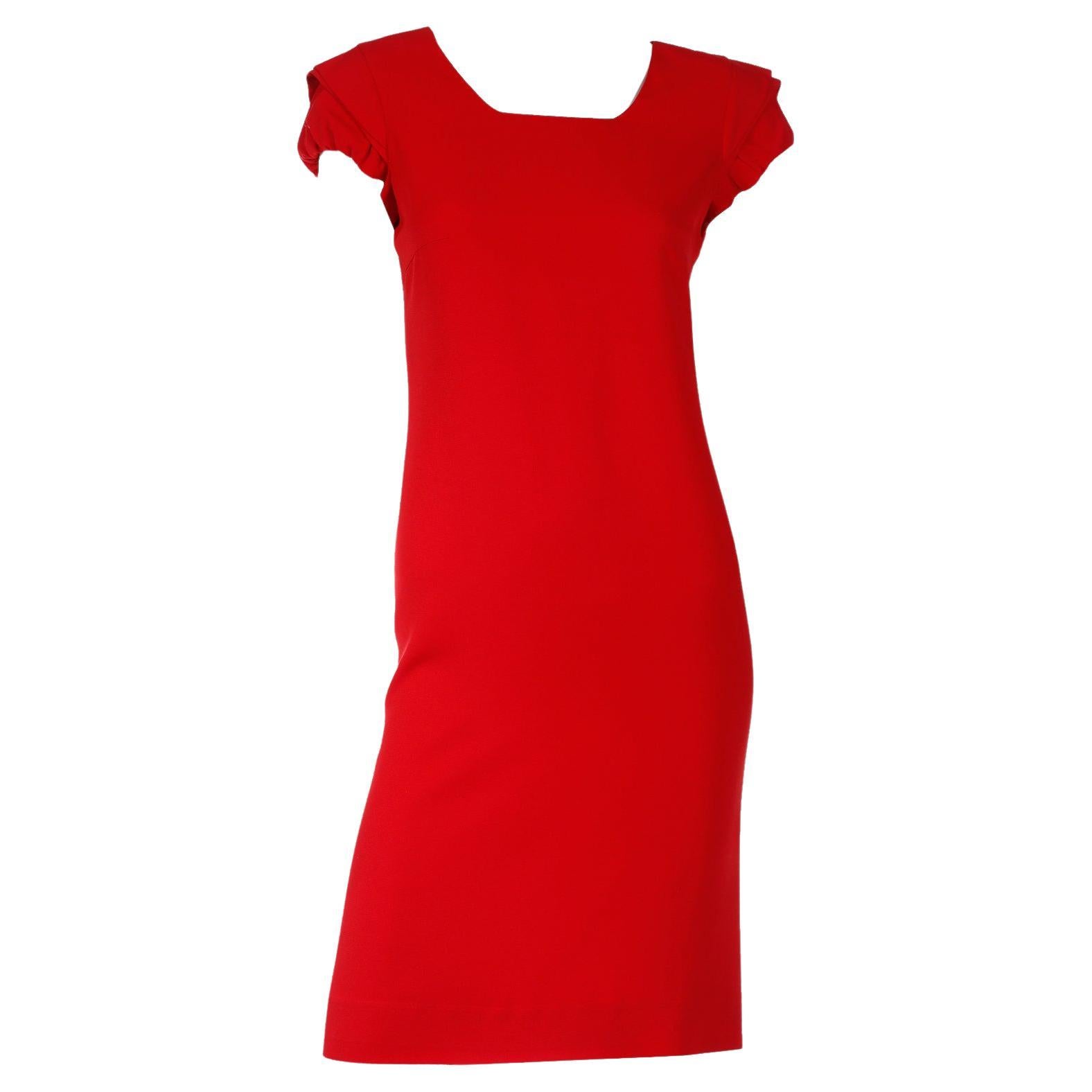Valentino Rotes Kleid aus Krepp im Vintage-Stil mit Zeichnung im Angebot