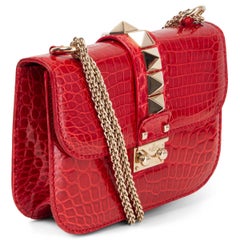 VALENTINO red CROCODILE GLAM LOCK SMALL Shoulder Bag