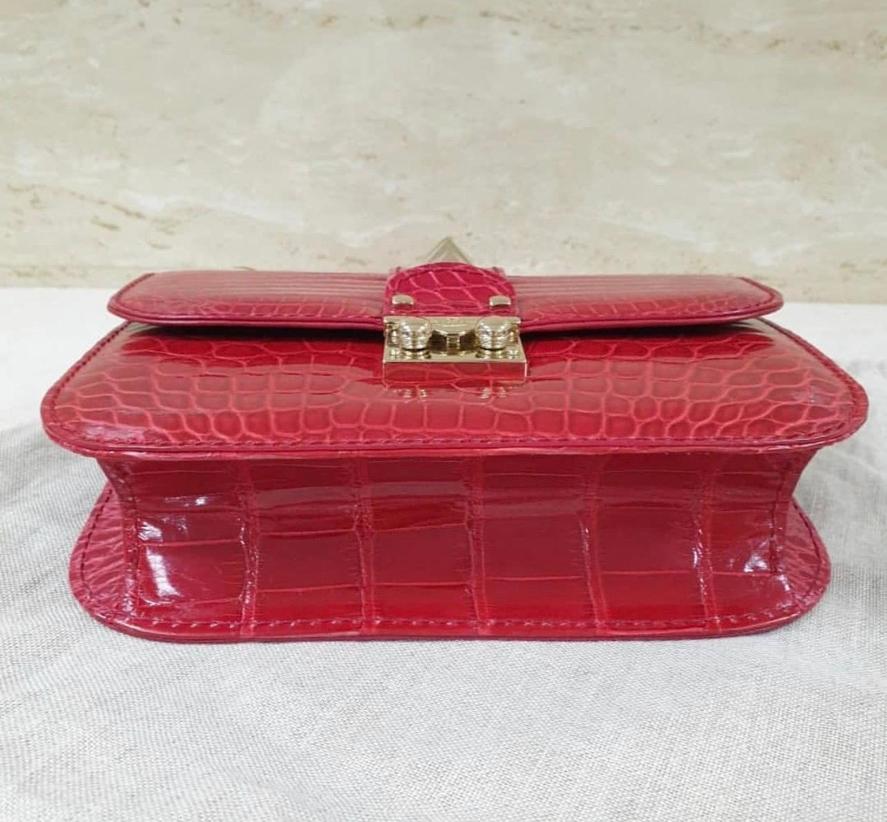Valentino Red Crocodile Small Glam Lock Shoulder Bag at 1stDibs