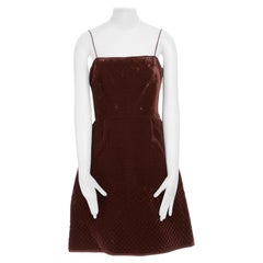 VALENTINO red cross checked textured velvet spaghetti strap cocktail dress