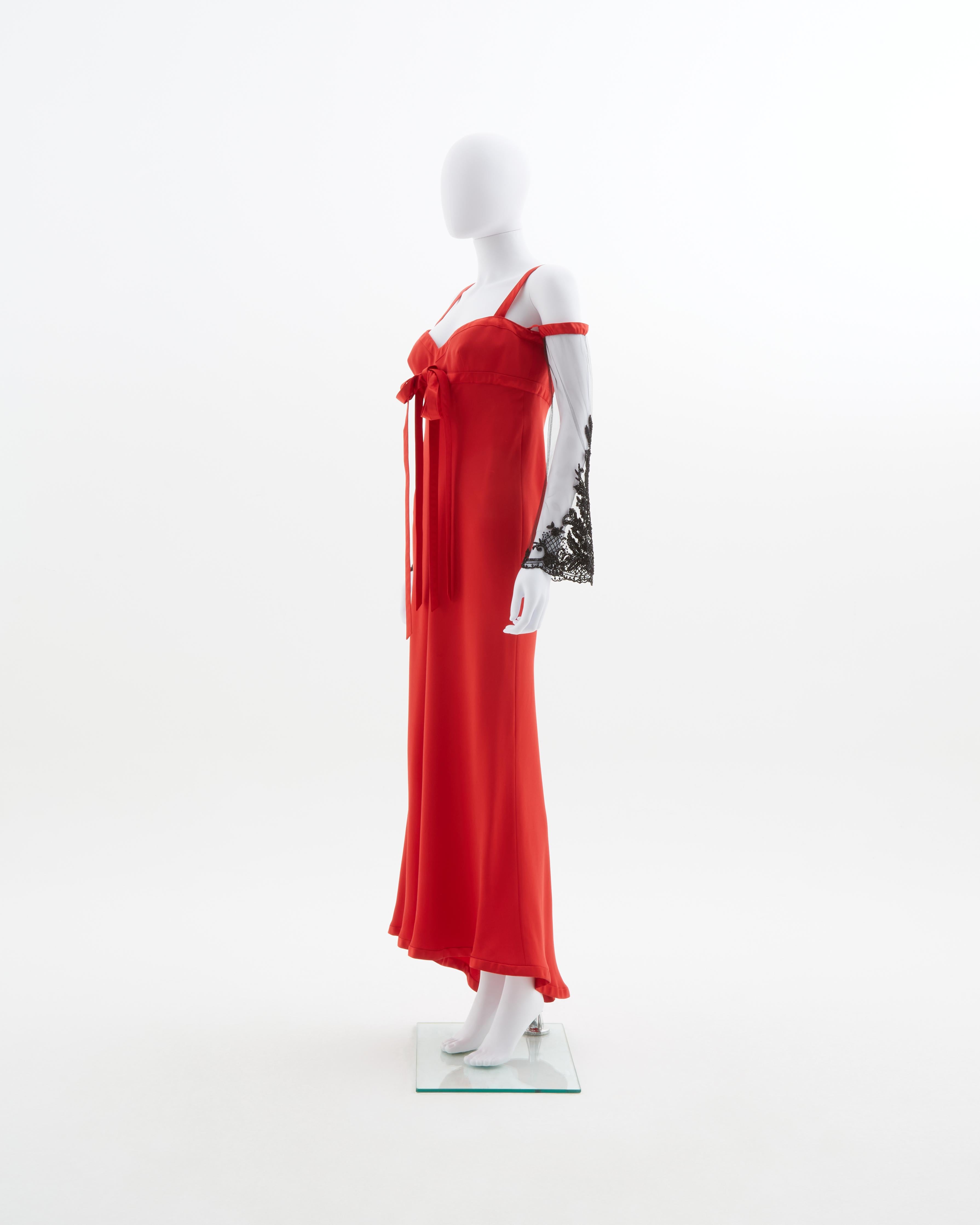 - Runway Look 84 
- Sold by Skof.Archive
- Red evening dress 
- Sequined sleeves 
- Hidden side zipper 
- Inner bustier with side zipper 
- Fall Winter 2005

Size : FR 40 - EN 44 - UK 12 - US 8 (EU)

Materials: 100% Silk

Bust 38 cm / 15