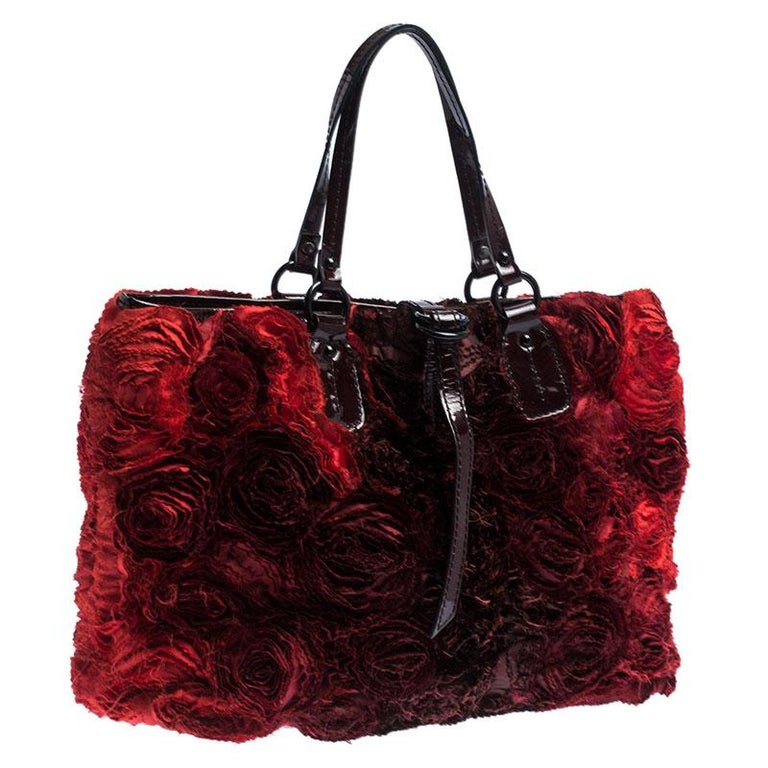 Valentino Red Floral Applique Satin and Patent Leather Shopper Tote at  1stDibs