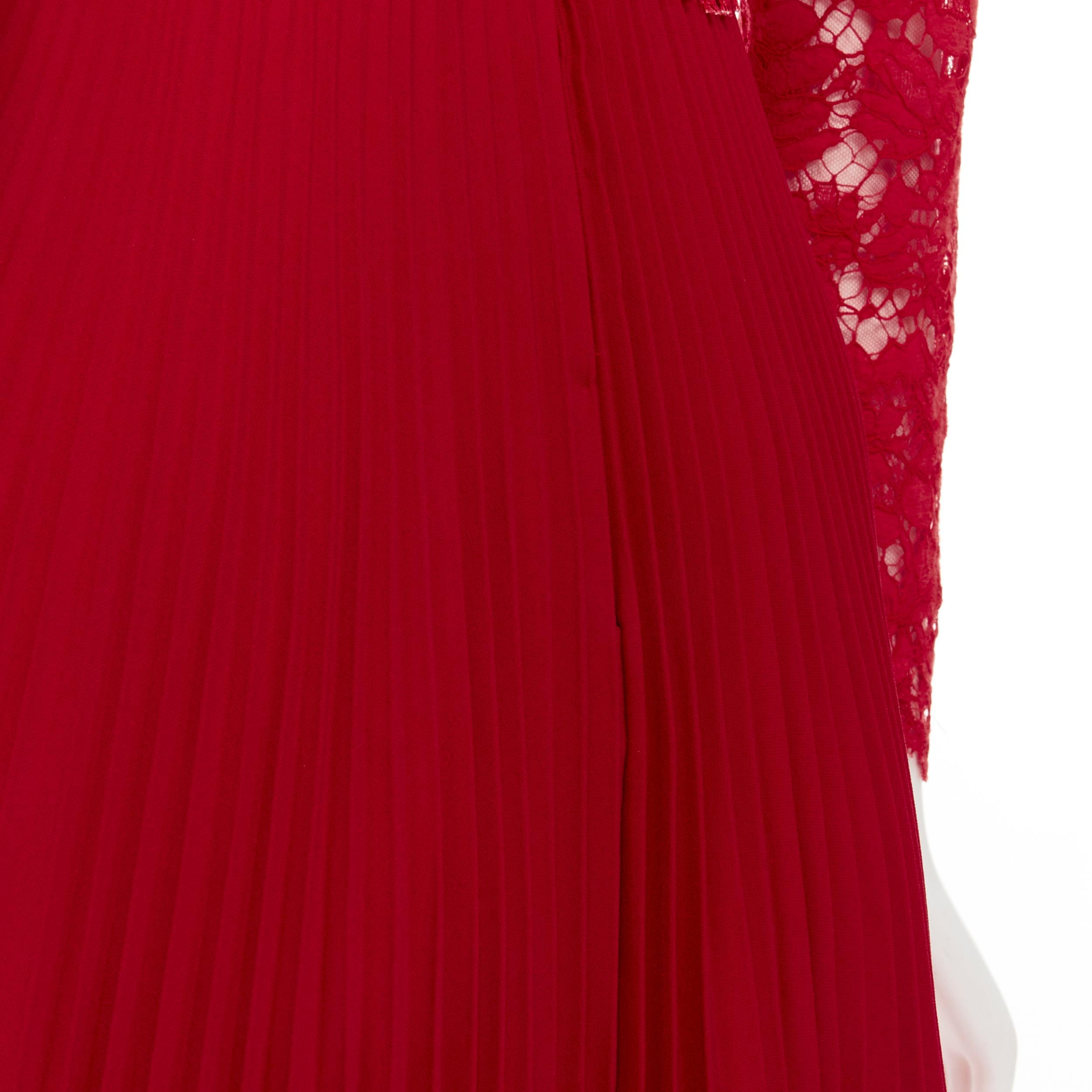 VALENTINO red floral lace knife pleat skirt cocktail dress IT38 XS For Sale 3