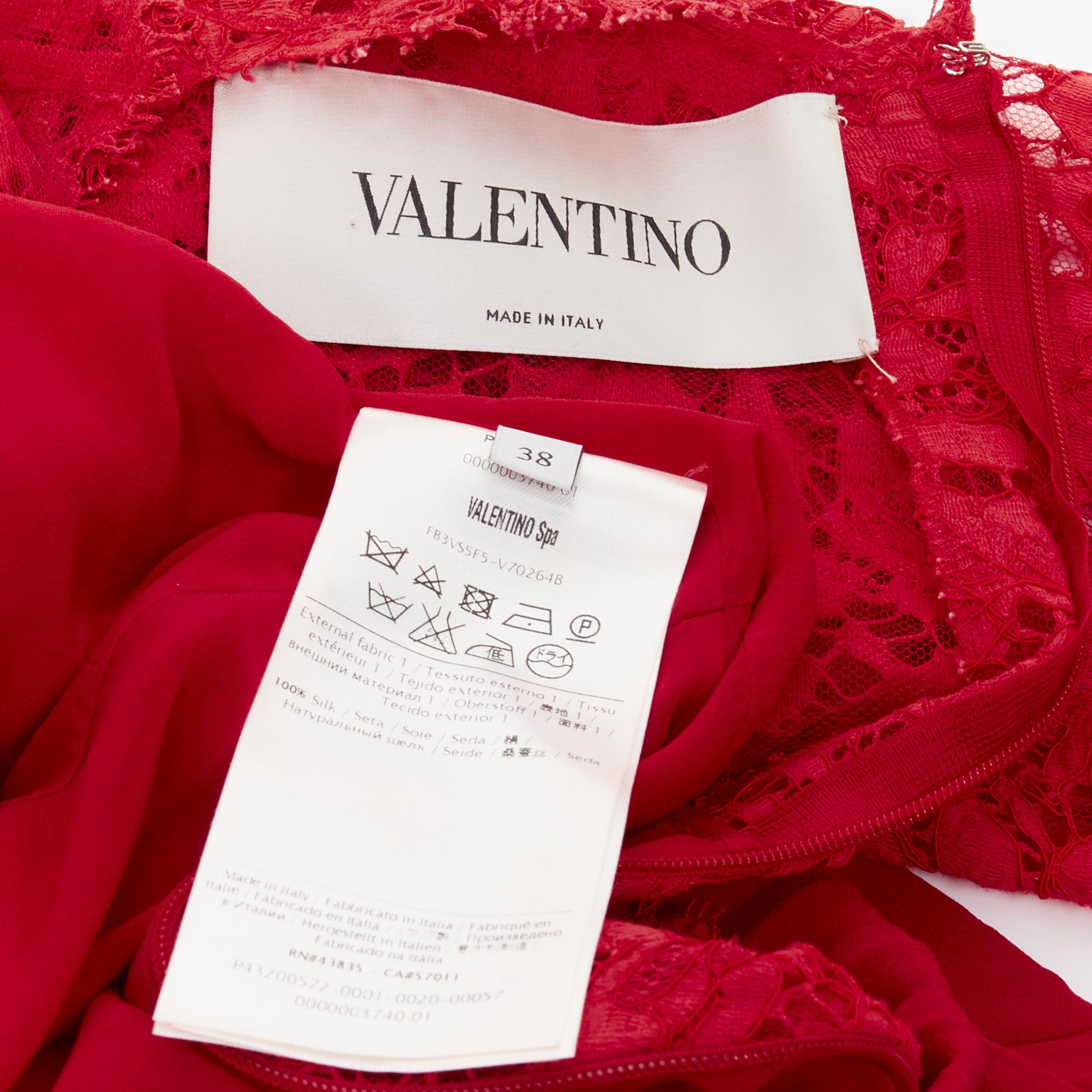 VALENTINO red floral lace knife pleat skirt cocktail dress IT38 XS For Sale 4
