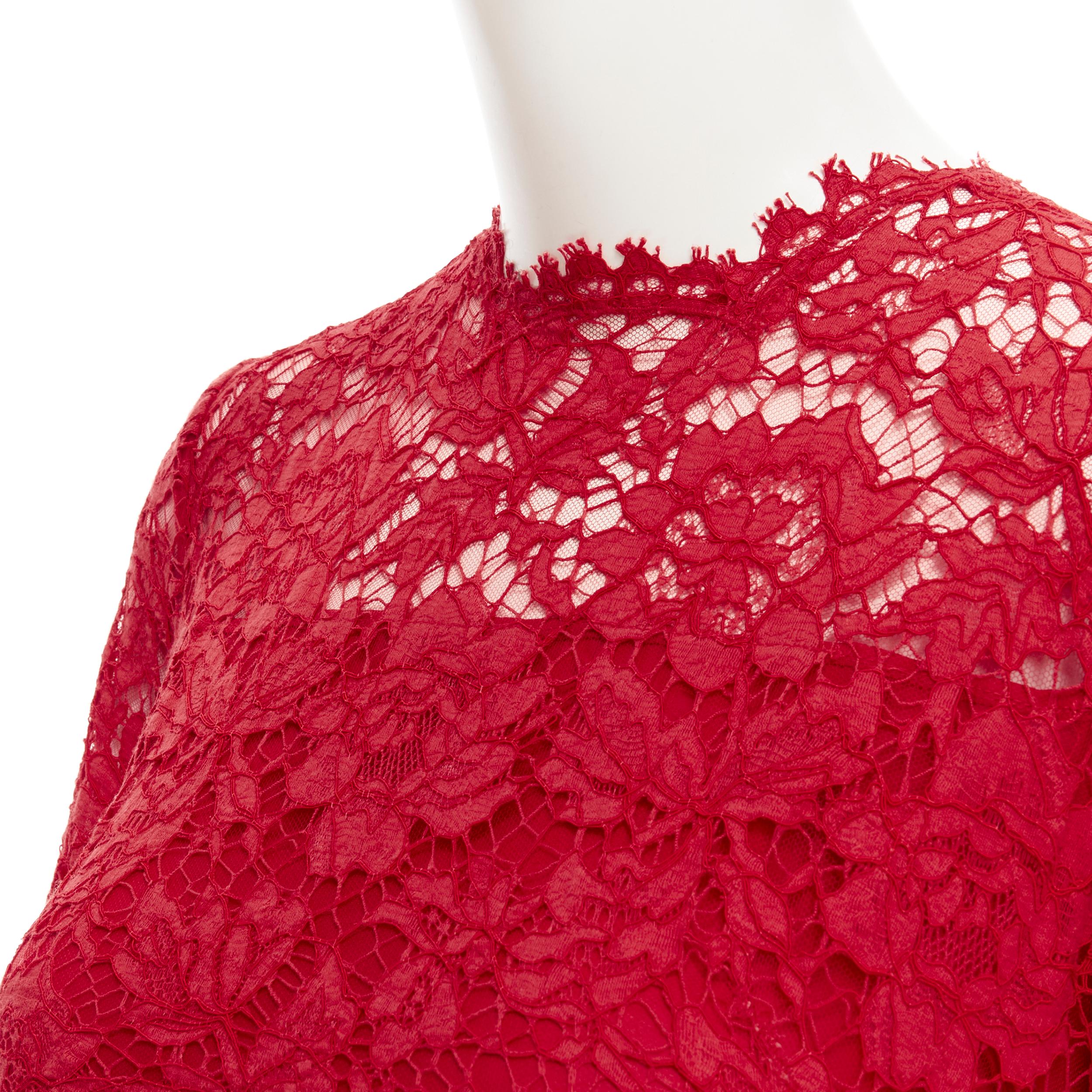 Red VALENTINO red floral lace knife pleat skirt cocktail dress IT38 XS For Sale