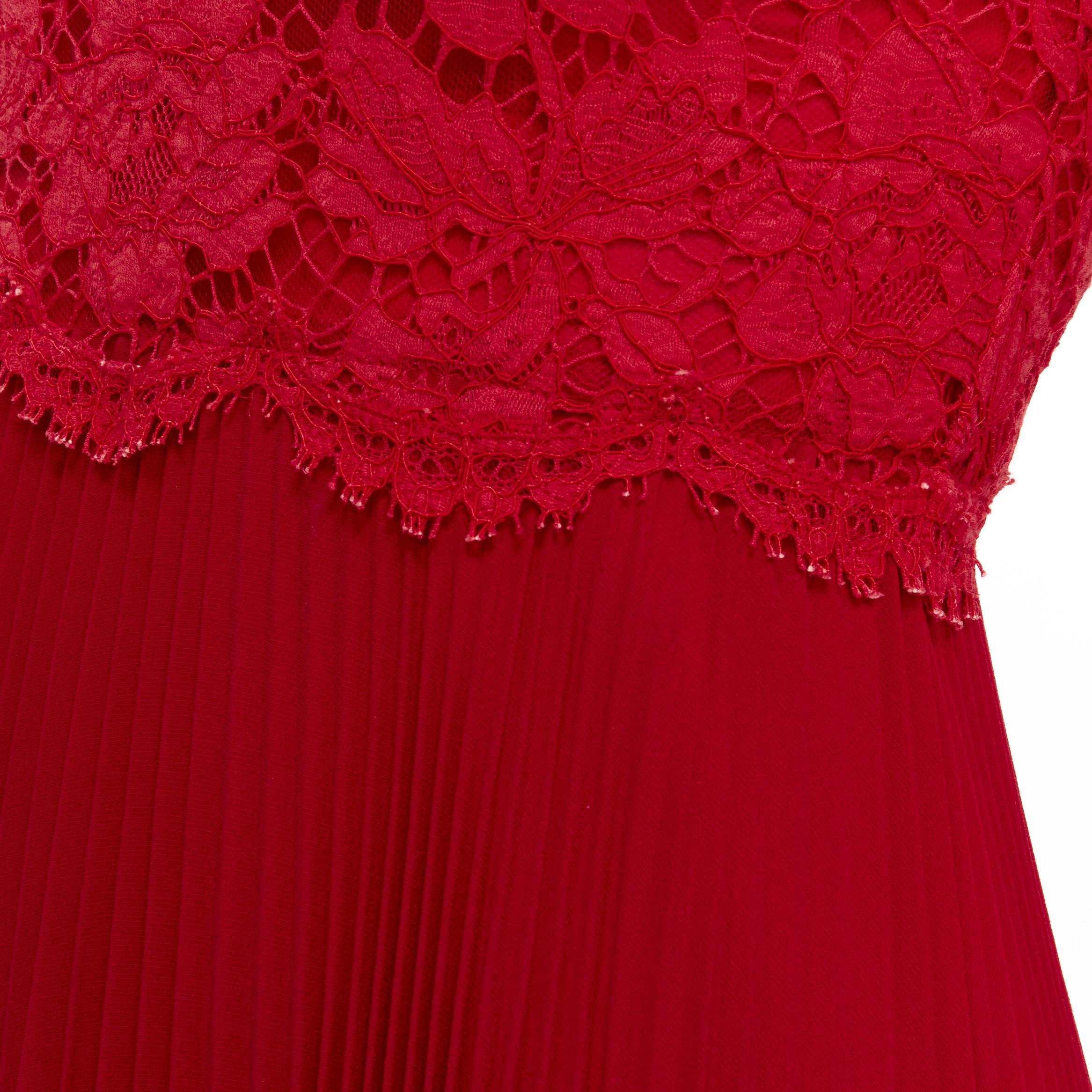 VALENTINO red floral lace knife pleat skirt cocktail dress IT38 XS For Sale 1