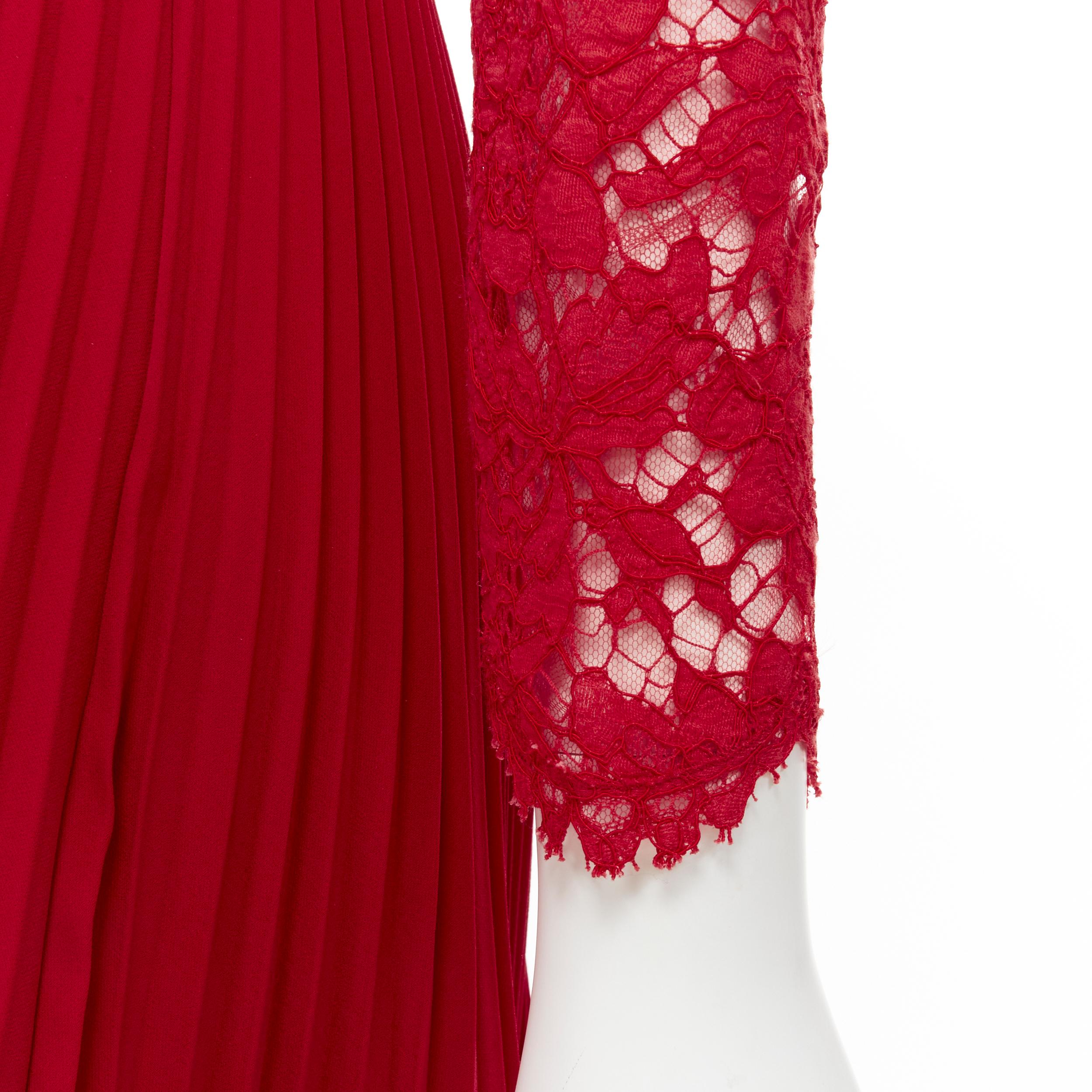 VALENTINO red floral lace knife pleat skirt cocktail dress IT38 XS For Sale 2