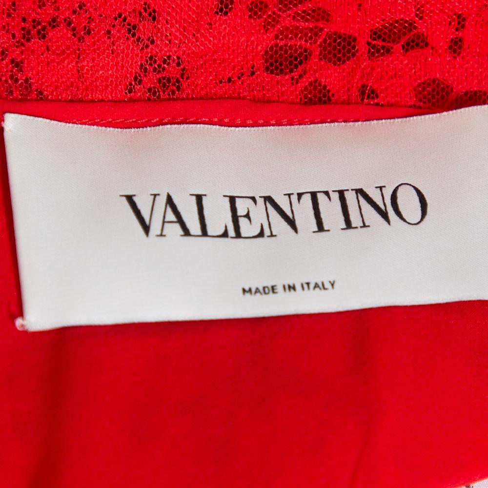 Valentino Red Floral Lace Sleeveless Sheath Dress S 1