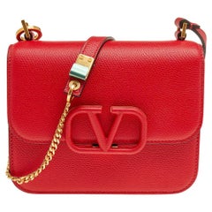 Valentino Red Grain Leather V Sling Shoulder Bag