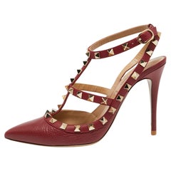 Valentino Red Grained Leather Rockstud Pointed Toe Sandals Size 37