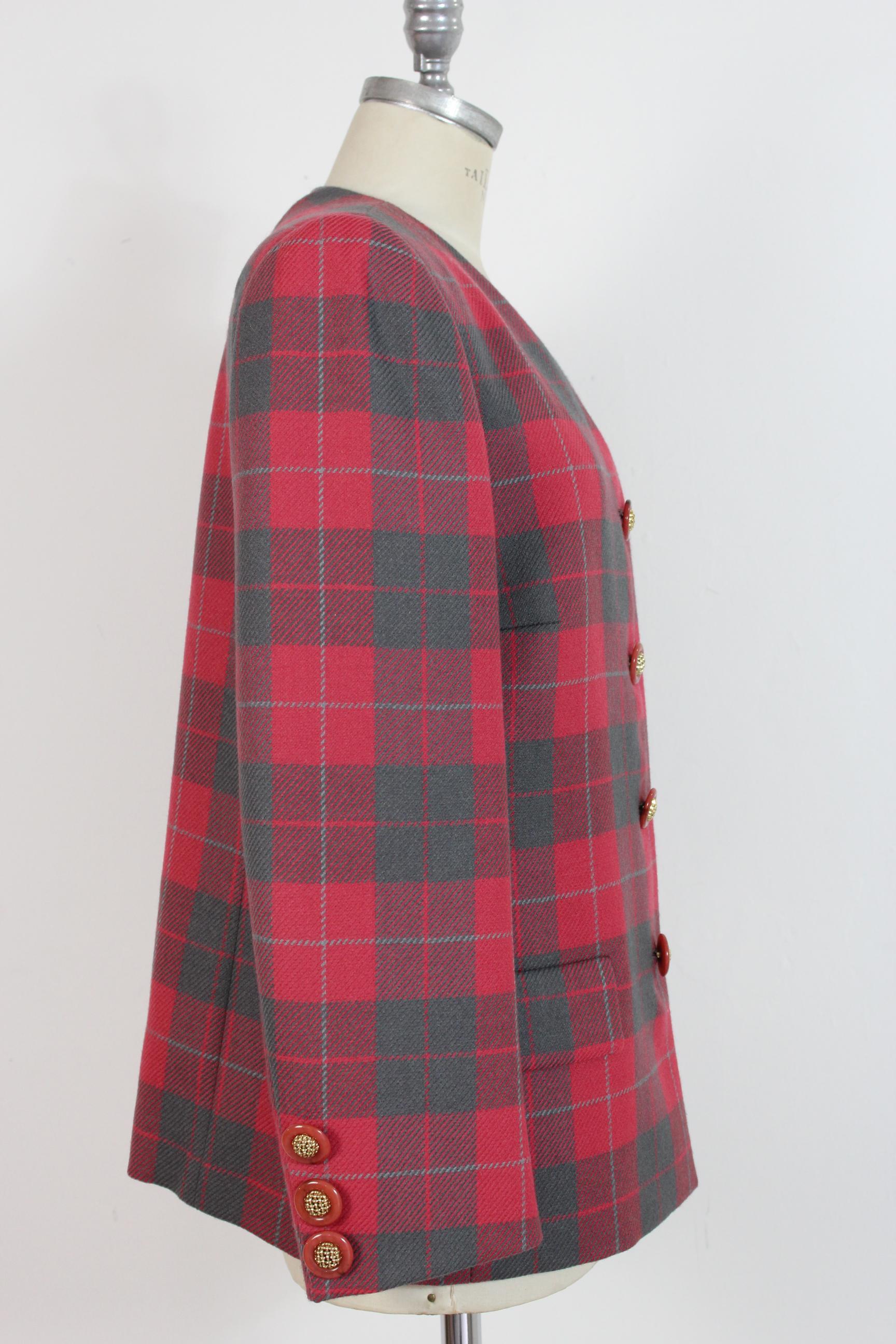 Pink Valentino Red Green Wool Check Oversize Evening Jacket