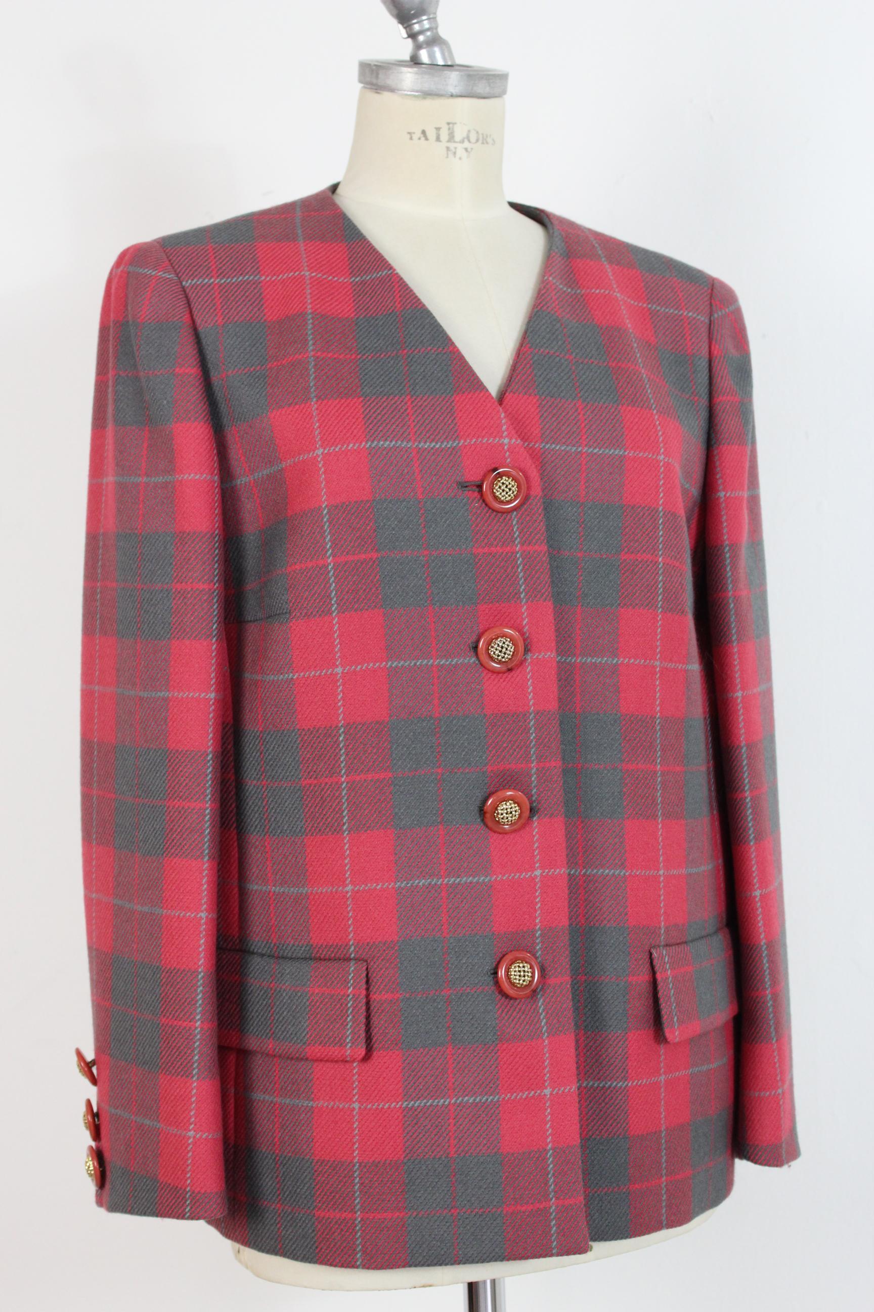 Valentino Red Green Wool Check Oversize Evening Jacket In Excellent Condition In Brindisi, Bt